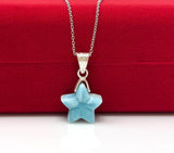 Larimar Gemstone Necklace, Hand Carved Larimar Star Necklace, Bohemian Jewelry Gifts, Dominican Republic Larimar Necklace, 1.30” x 0.75”