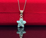 Larimar Gemstone Necklace, Hand Carved Larimar Star Necklace, Bohemian Jewelry Gifts, Dominican Republic Larimar Necklace, 1.25” x 0.65”