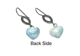 Genuine Larimar Heart Earrings, Natural Pave Diamond Sterling Silver Gemstone Earrings, Dominican Republic Dangle Earrings, Gifts for Her