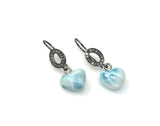 Genuine Larimar Heart Earrings, Natural Pave Diamond Sterling Silver Gemstone Earrings, Healing Stone Dominican Republic Dangle Earrings