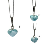 Larimar Heart Pendant Necklace, Healing Stone Jewelry, Silver Bohemian Jewely, Dominican Republic Larimar Pave Diamond Gemstone Necklace