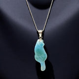 Larimar Cat Pendant Necklace, Larimar Necklace, Bohemian Jewelry, Dominican Republic Larimar Pendant Healing Stone Jewelry Gifts for Her