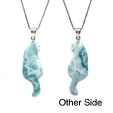 Reversible Larimar Cat Pendant Necklace, Larimar Necklace, Dominican Republic Larimar Pendant Healing Stone Jewelry Gifts, Cat Lover Gifts