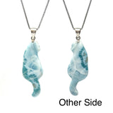 Reversible Larimar Cat Pendant Necklace, Larimar Necklace, Dominican Republic Larimar Pendant Healing Stone Jewelry Gifts, Cat Lover Gifts