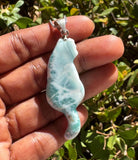 Reversible Larimar Cat Pendant Necklace, Larimar Necklace, Dominican Republic Larimar Pendant Healing Stone Jewelry Gifts, 2.5”x 0.80” AAA+