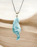 Reversible Larimar Cat Pendant Necklace, Larimar Necklace, Dominican Republic Larimar Pendant Healing Stone Jewelry Gifts, 2.5”x 0.80” AAA+