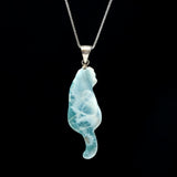 Reversible Larimar Cat Pendant Necklace, Larimar Necklace, Dominican Republic Larimar Pendant Healing Stone Jewelry Gifts, Cat Lover Gifts