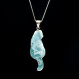 Reversible Larimar Cat Pendant Necklace, Larimar Necklace, Dominican Republic Larimar Pendant Healing Stone Jewelry Gifts, Cat Lover Gifts