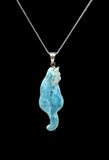 Larimar Cat Pendant Necklace, Larimar Necklace, Bohemian Jewelry, Dominican Republic Larimar Pendant Healing Stone Jewelry , 2.5” x0.80”