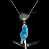 Larimar Cat Pendant Necklace, Larimar Necklace, Bohemian Jewelry, Dominican Republic Larimar Pendant Healing Stone Jewelry, 1.90” x 0.65”