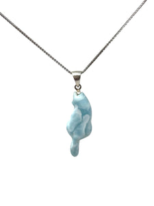 Larimar Cat Pendant Necklace, Larimar Necklace, Bohemian Jewelry, Dominican Republic Larimar Pendant Healing Stone Jewelry, 2” x 0.55”