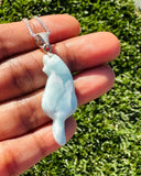Larimar Cat Pendant Necklace, Larimar Necklace, Bohemian Jewelry, Dominican Republic Larimar Pendant Healing Stone Jewelry, 2” x 0.55”
