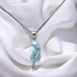 Larimar Cat Pendant Necklace, Larimar Necklace, Bohemian Jewelry, Dominican Republic Larimar Pendant Healing Stone Jewelry, 2” x 0.55”