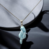 Larimar Cat Pendant Necklace, Larimar Necklace, Bohemian Jewelry, Dominican Republic Larimar Pendant Healing Stone Jewelry, 2” x 0.55”