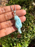 Larimar Gemstone Necklace, Larimar Cat Pendant Necklace, Bohemian Jewelry, Dominican Republic Larimar Pendant Healing Stone Jewelry Gifts