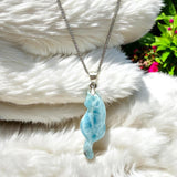 Larimar Gemstone Necklace, Larimar Cat Pendant Necklace, Bohemian Jewelry, Dominican Republic Larimar Pendant Healing Stone Jewelry Gifts