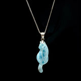 Larimar Gemstone Necklace, Larimar Cat Pendant Necklace, Bohemian Jewelry, Dominican Republic Larimar Pendant Healing Stone Jewelry Gifts