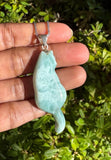 Larimar Gemstone Necklace, Reversible Larimar Cat Pendant Necklace, Dominican Republic Larimar Pendant Healing Stone Jewelry Gifts for Her