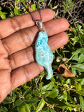 Larimar Gemstone Necklace, Reversible Larimar Cat Pendant Necklace, Dominican Republic Larimar Pendant Healing Stone Jewelry Gifts for Her