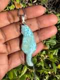 Larimar Gemstone Necklace, Reversible Larimar Cat Pendant Necklace, Dominican Republic Larimar Pendant Healing Stone Jewelry Gifts for Her