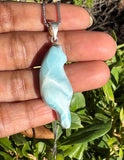 Larimar Gemstone Necklace, Larimar Cat Pendant Necklace, Bohemian Jewelry, Dominican Republic Larimar Pendant Healing Stone Jewelry Gifts