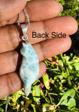Larimar Gemstone Necklace, Larimar Cat Pendant Necklace, Bohemian Jewelry, Dominican Republic Larimar Pendant Healing Stone Jewelry Gifts