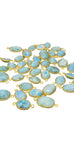 Set of natural Larimar gemstone connectors for jewelry making, gold plated sterling silver bezel gemstone charms with ocean blue Larimar stones
