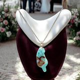 Larimar Cat Pendant Necklace, Red Blue Larimar Necklace, Bohemian Jewelry, Dominican Republic Larimar Pendant, Larimar Healing Stone Jewelry