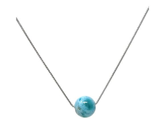 Rare 17.35mm Sphere Larimar Gemstone Necklace, Dominican Republic Larimar Round Ball Necklace, Healing Stone Silver Jewelry