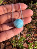 Rare 17.35mm Sphere Larimar Gemstone Necklace, Dominican Republic Larimar Round Ball Necklace, Healing Stone Silver Jewelry