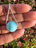 Rare 17.35mm Sphere Larimar Gemstone Necklace, Dominican Republic Larimar Round Ball Necklace, Healing Stone Silver Jewelry