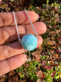 Rare 17.35mm Sphere Larimar Gemstone Necklace, Dominican Republic Larimar Round Ball Necklace, Healing Stone Silver Jewelry