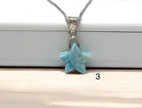Larimar Gemstone Necklace, Hand Carved Larimar Star Necklace, Bohemian Jewelry Gifts, Dominican Republic Larimar Necklace, 1.25” x 0.65”