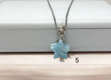 Larimar Gemstone Necklace, Hand Carved Larimar Star Necklace, Bohemian Jewelry Gifts, Dominican Republic Larimar Necklace, 1.25” x 0.65”