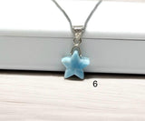 Larimar Gemstone Necklace, Hand Carved Larimar Star Necklace, Bohemian Jewelry Gifts, Dominican Republic Larimar Necklace, 1.25” x 0.65”