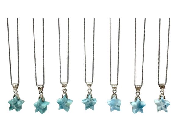 Larimar Gemstone Necklace, Hand Carved Larimar Star Necklace, Bohemian Jewelry Gifts, Dominican Republic Larimar Necklace, 1.25” x 0.65”