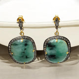 Genuine Pave Diamond Emerald Earrings, Emerald Earrings, Gifts for Her