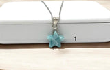 Larimar Gemstone Necklace, Hand Carved Larimar Star Necklace, Bohemian Jewelry Gifts, Dominican Republic Larimar Necklace, 1.25” x 0.65”