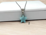 Larimar Gemstone Necklace, Hand Carved Larimar Star Necklace, Bohemian Jewelry Gifts, Dominican Republic Larimar Necklace, 1.25” x 0.65”