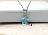 Larimar Gemstone Necklace, Hand Carved Larimar Star Necklace, Bohemian Jewelry Gifts, Dominican Republic Larimar Necklace, 1.25” x 0.65”