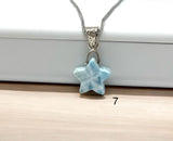 Larimar Gemstone Necklace, Hand Carved Larimar Star Necklace, Bohemian Jewelry Gifts, Dominican Republic Larimar Necklace, 1.25” x 0.65”