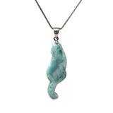 Larimar Gemstone Necklace, Reversible Larimar Cat Pendant Necklace, Dominican Republic Larimar Pendant Healing Stone Jewelry Gifts for Her