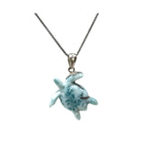 Larimar Turtle Pendant Necklace , Silver Bohemian Jewelry, Dominican Republic Larimar Necklace Gifts for Her, 1.60"x 1.15”