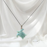 Larimar Turtle Pendant Necklace , Silver Bohemian Jewelry, Dominican Republic Larimar Necklace Gifts for Her, 1.75"x 1.25”