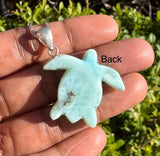 Larimar Turtle Pendant Necklace , Silver Bohemian Jewelry, Dominican Republic Larimar Necklace Gifts for Her, 1.75"x 1.25”