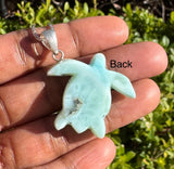 Larimar Turtle Pendant Necklace , Silver Bohemian Jewelry, Dominican Republic Larimar Necklace Gifts for Her, 1.60"x 1.25”