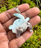 Rare Large Larimar Turtle Pendant Necklace , Silver Bohemian Jewelry, Dominican Republic Larimar Necklace Gifts for Her, 2”x1.5”