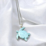 Rare Large Larimar Turtle Pendant Necklace , Silver Bohemian Jewelry, Dominican Republic Larimar Necklace Gifts for Her, 2”x1.5”