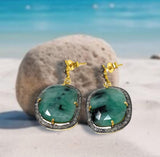 Genuine Pave Diamond Emerald Earrings, Emerald Earrings, Gifts for Her
