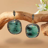 Genuine Pave Diamond Emerald Earrings, Emerald Earrings, Gifts for Her